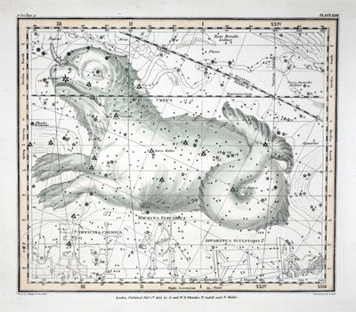 The Constellations (Plate XXIII) Cetus, Officina Sculptoris, Machina Electrica, Fornax Chemica, from 